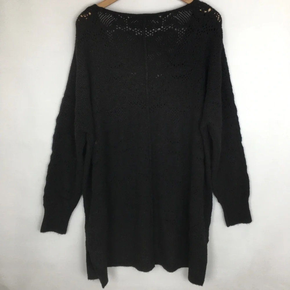 Free People Intimately Free Slouchy Oversized Sweater V-neck Black Wool Blend
